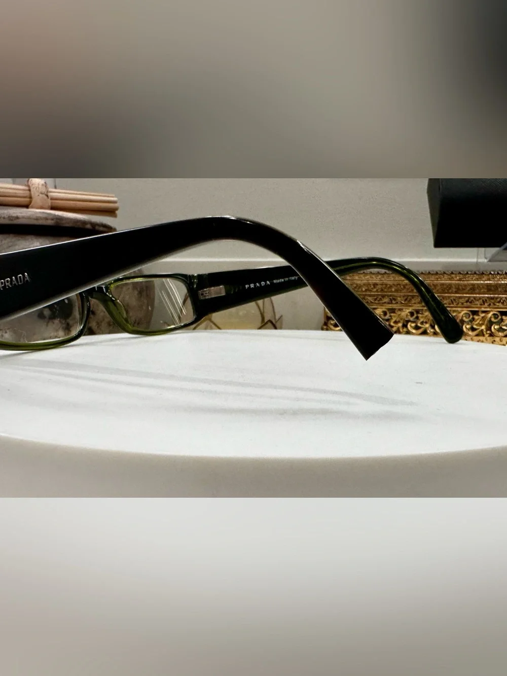 Prada Project Green Jeweled Rx Eyeglass Frames, 1 broken temple tip w/Prada Case